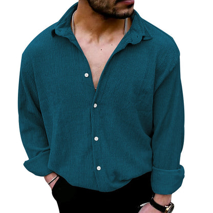 Men's timeless long-sleeve shirt with textured upper material and modern collar Skorter