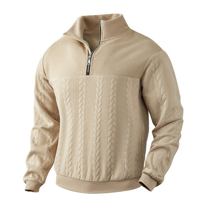 Men's Stand Collar Sweater with Textured Design Skorter
