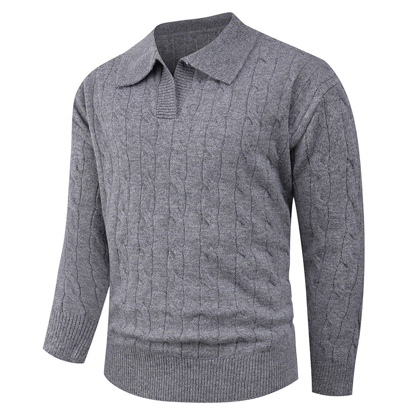 Men's sweater with modern cable pattern and polo collar Skorter