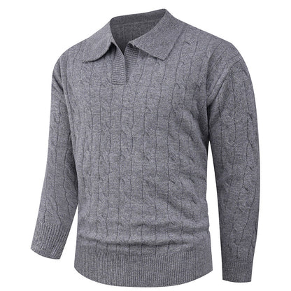 Men's sweater with modern cable pattern and polo collar Skorter