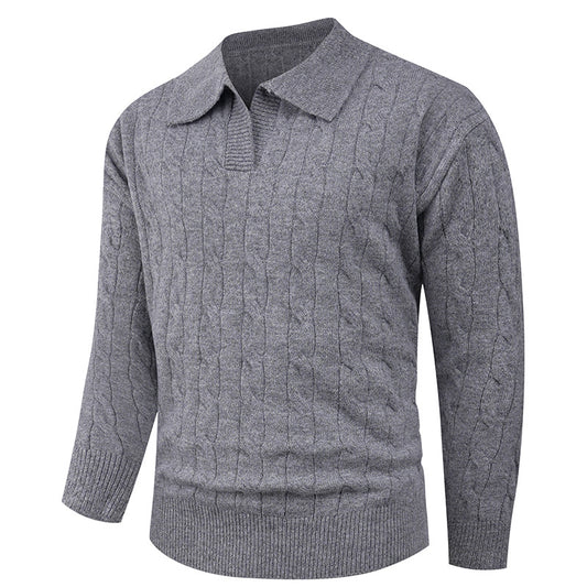 Men's sweater with modern cable pattern and polo collar Skorter