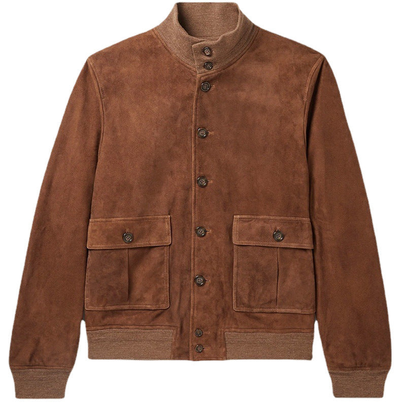 Men's suede jacket with practical pockets and modern collar Skorter