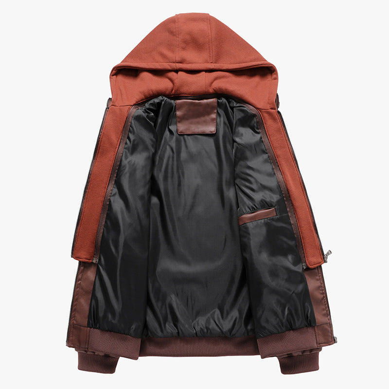 Men's Biker Jacket with Removable Hood and Functional Pockets Skorter