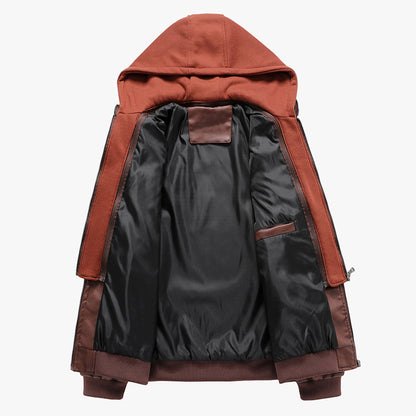 Men's Biker Jacket with Removable Hood and Functional Pockets Skorter