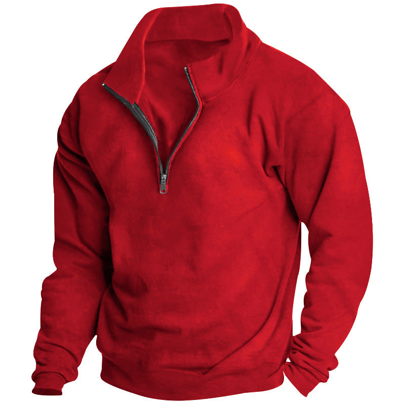 Men's stylish fleece pullover with high stand-up collar and zipper Skorter
