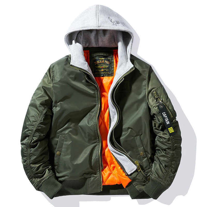 Men's Bomber Jacket with Removable Hood and Practical Pockets Skorter