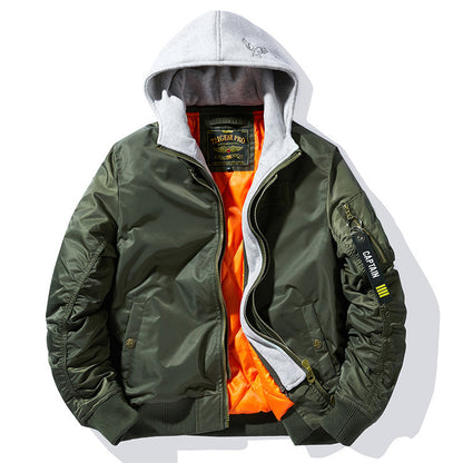 Men's Bomber Jacket with Removable Hood and Practical Pockets Skorter