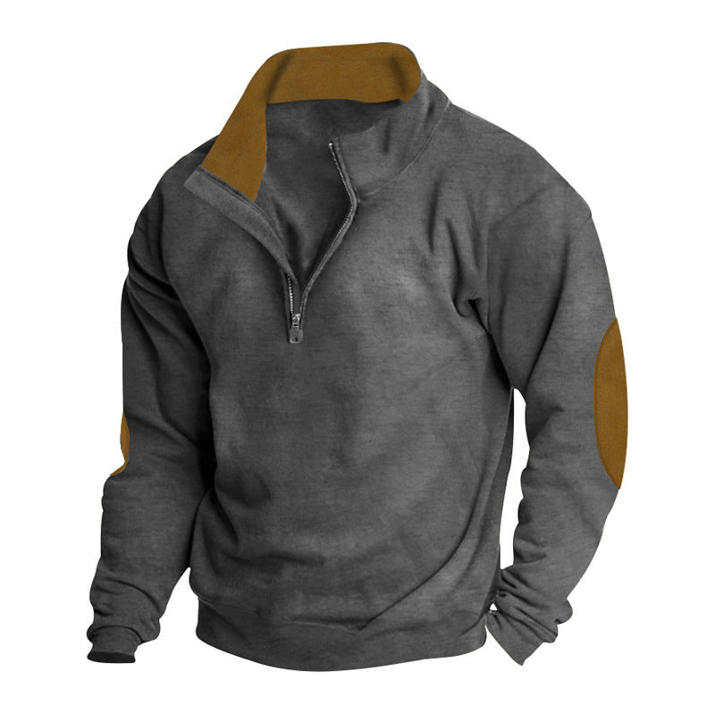 Men's sporty pullover with half-length zipper and modern elbow patches Skorter