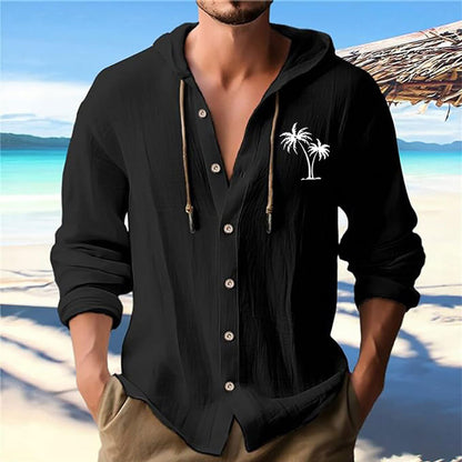 Men's casual hoodie shirt with decorative palm print and button placket Skorter