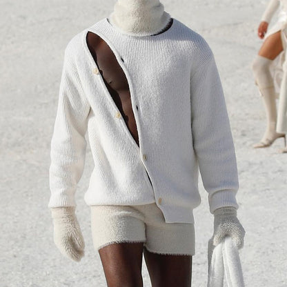 Men's stylish knitted sweater with asymmetrical cut and snap buttons Skorter