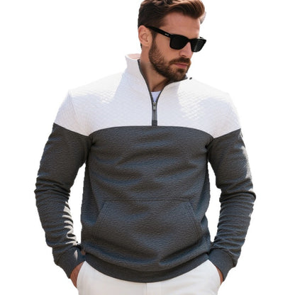 Men's sporty stand-up collar pullover with zipper and textured upper material Skorter