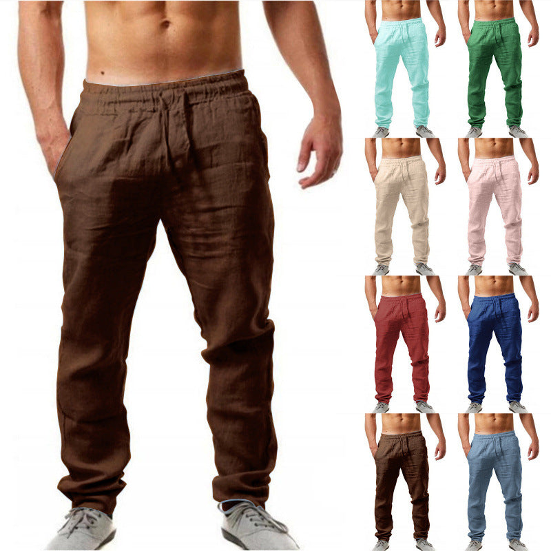 Men's airy linen pants in relaxed fit with practical drawstring Skorter