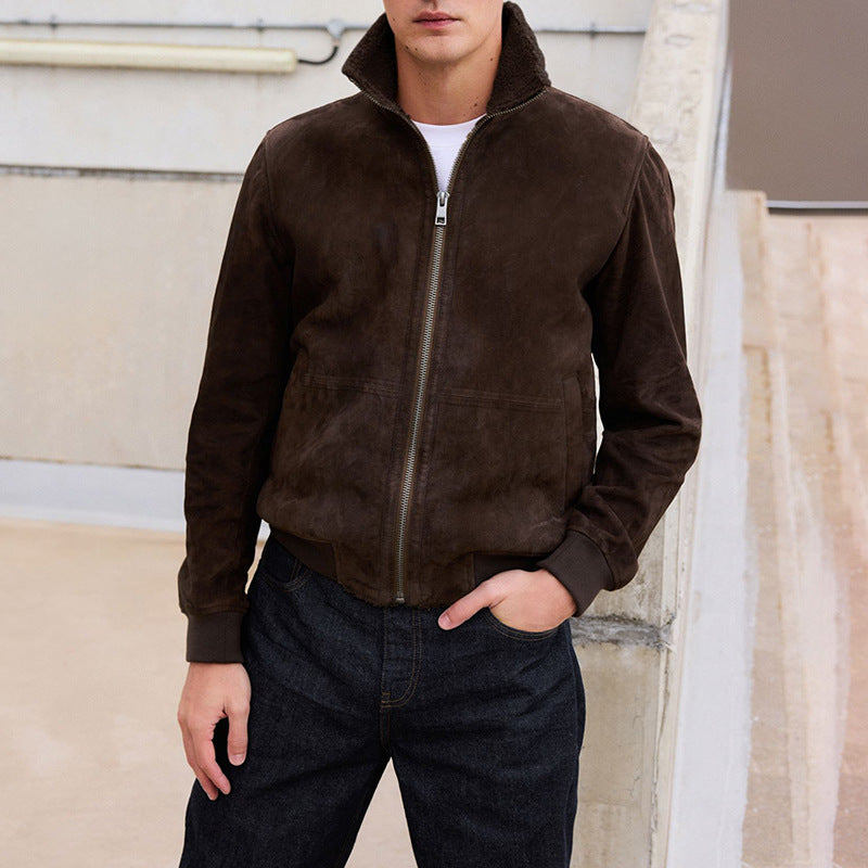 Men's stylish suede jacket with a high collar and practical pockets Skorter