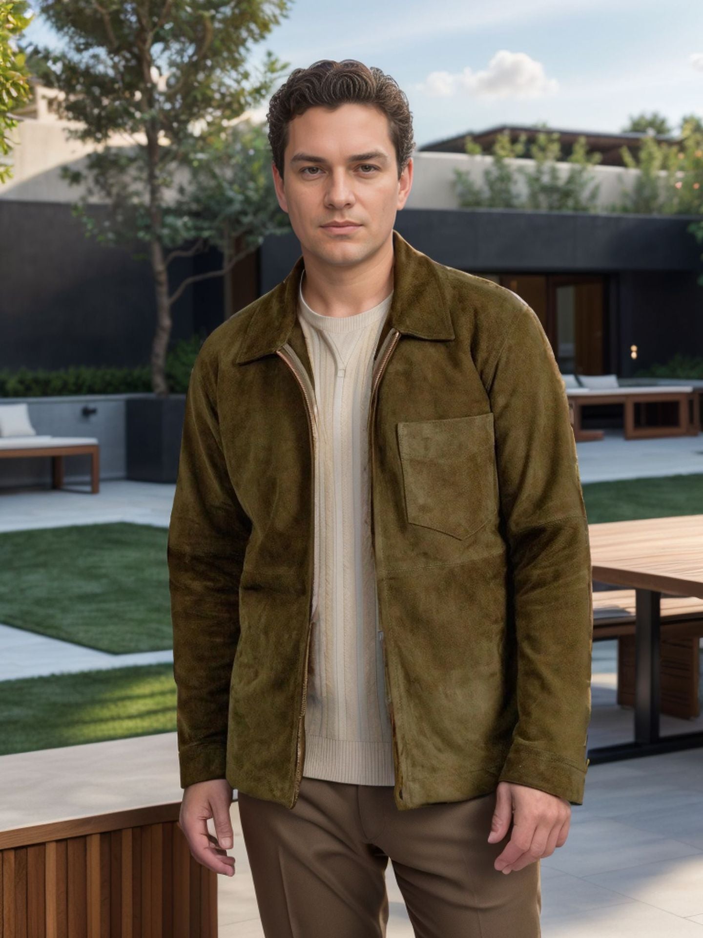 Men's suede jacket in minimalist design Skorter