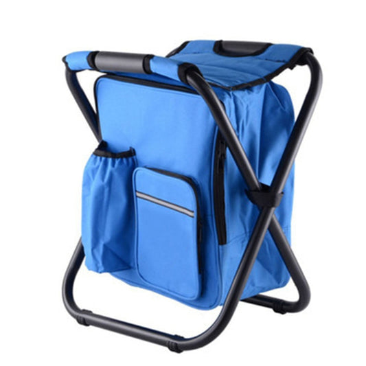 Skorter | Outdoor Portable Folding Camping Chair Light Fishing Beach Chair Stainless Steel Pipe Folding Chair with Ice Bag(Blue)
