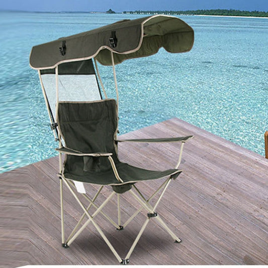 Skorter | Outdoor Sun Protection Folding Chair Multifunctional Portable Fishing Beach Lounge Chair  With Sunshade Aluminum Folding Chair(Dark Green)