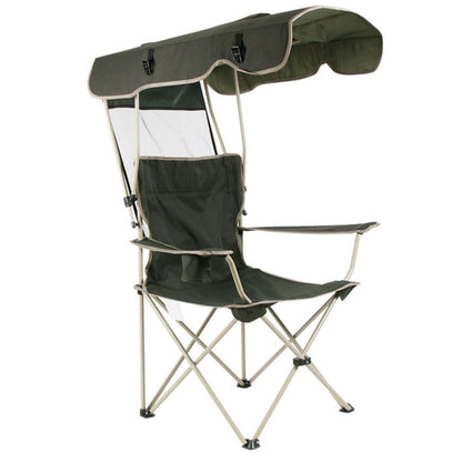 Skorter | Outdoor Sun Protection Folding Chair Multifunctional Portable Fishing Beach Lounge Chair  With Sunshade Aluminum Folding Chair(Dark Green)