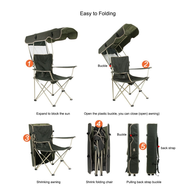 Skorter | Outdoor Sun Protection Folding Chair Multifunctional Portable Fishing Beach Lounge Chair  With Sunshade Aluminum Folding Chair(Dark Green)