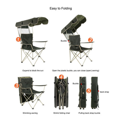 Skorter | Outdoor Sun Protection Folding Chair Multifunctional Portable Fishing Beach Lounge Chair  With Sunshade Aluminum Folding Chair(Dark Green)