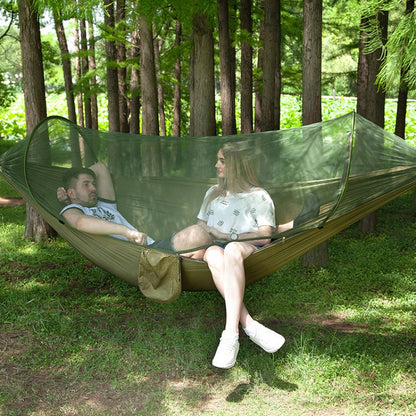 Skorter | Portable Outdoor Camping Full-automatic Nylon Parachute Hammock with Mosquito Nets, Size : 290 x 140cm (Army Green)