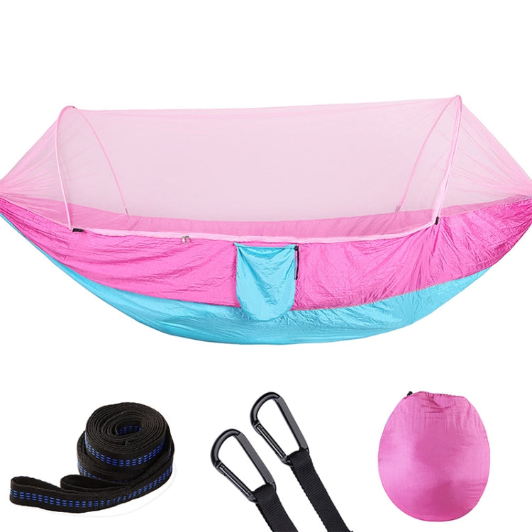 Skorter | Portable Outdoor Camping Full-automatic Nylon Parachute Hammock with Mosquito Nets, Size : 290 x 140cm (Pink Blue)