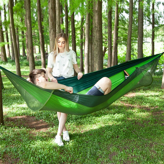 Skorter | Portable Outdoor Camping Full-automatic Nylon Parachute Hammock with Mosquito Nets, Size : 290 x 140cm (Green)