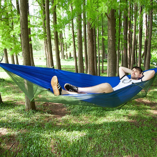 Skorter | Portable Outdoor Camping Full-automatic Nylon Parachute Hammock with Mosquito Nets, Size : 290 x 140cm (Blue)