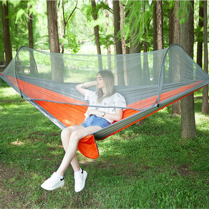 Skorter | Portable Outdoor Camping Full-automatic Nylon Parachute Hammock with Mosquito Nets, Size : 290 x 140cm (Silver Gray + Orange)