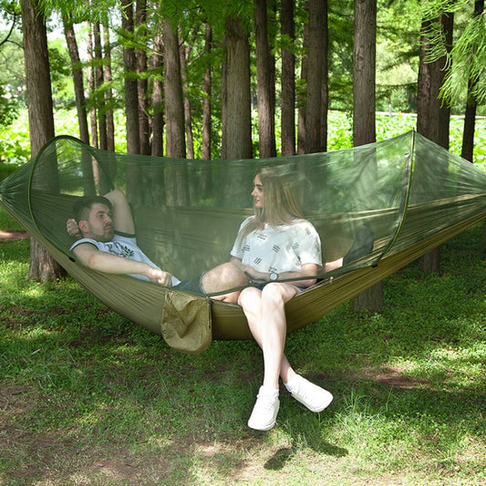 Skorter | Portable Outdoor Camping Full-automatic Nylon Parachute Hammock with Mosquito Nets, Size : 250 x 120cm (Army Green)