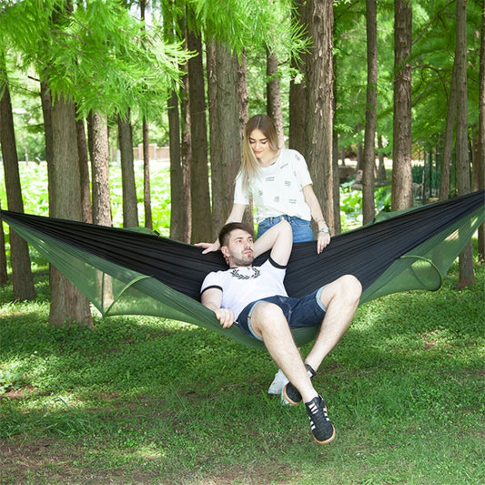 Skorter | Portable Outdoor Camping Full-automatic Nylon Parachute Hammock with Mosquito Nets, Size : 250 x 120cm (Black)