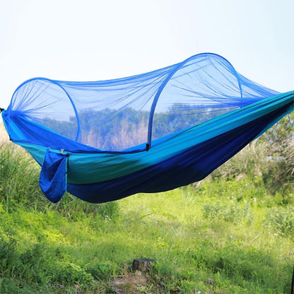 Skorter | Portable Outdoor Camping Full-automatic Nylon Parachute Hammock with Mosquito Nets, Size : 250 x 120cm (Dark Blue + Baby Blue)