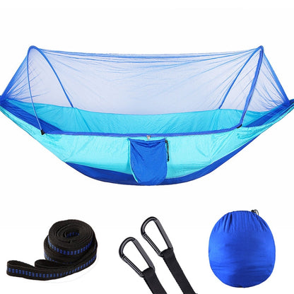 Skorter | Portable Outdoor Camping Full-automatic Nylon Parachute Hammock with Mosquito Nets, Size : 250 x 120cm (Dark Blue + Baby Blue)