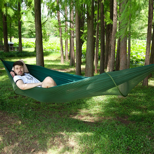 Skorter | Portable Outdoor Camping Full-automatic Nylon Parachute Hammock with Mosquito Nets, Size : 250 x 120cm (Dark Green)