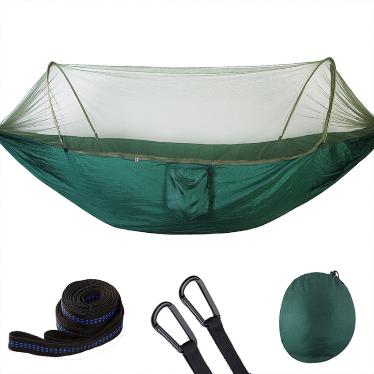 Skorter | Portable Outdoor Camping Full-automatic Nylon Parachute Hammock with Mosquito Nets, Size : 250 x 120cm (Dark Green)