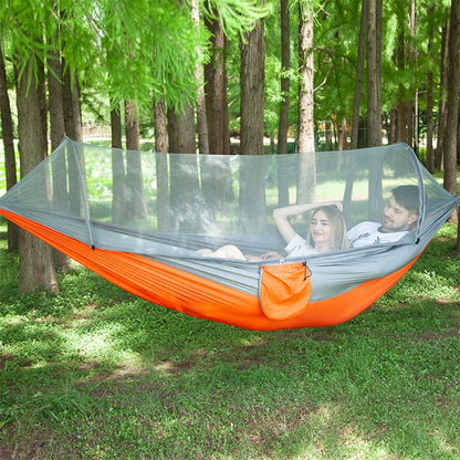 Skorter | Portable Outdoor Camping Full-automatic Nylon Parachute Hammock with Mosquito Nets, Size : 250 x 120cm (Silver Gray + Orange)