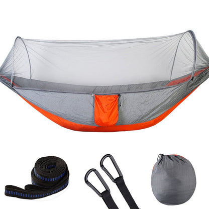 Skorter | Portable Outdoor Camping Full-automatic Nylon Parachute Hammock with Mosquito Nets, Size : 250 x 120cm (Silver Gray + Orange)