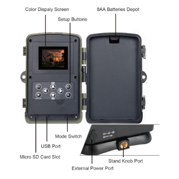 Skorter | HC801A 8MP Waterproof IP65 IR Night Vision Security Hunting Trail Camera, Novatek 96650 Program, 120 Degree Wide Angle, 110 Degree PIR Sensing Angle
