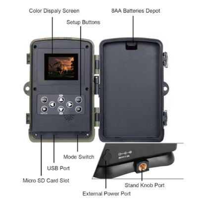 Skorter | HC801A 8MP Waterproof IP65 IR Night Vision Security Hunting Trail Camera, Novatek 96650 Program, 120 Degree Wide Angle, 110 Degree PIR Sensing Angle