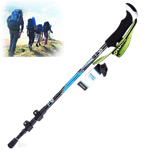 Skorter | KODENOR Outdoor Mountaineering Portable Foldable Carbon Fibre Straight Handle Alpenstocks Trekking Poles, Length : 63-135CM (Black Blue)