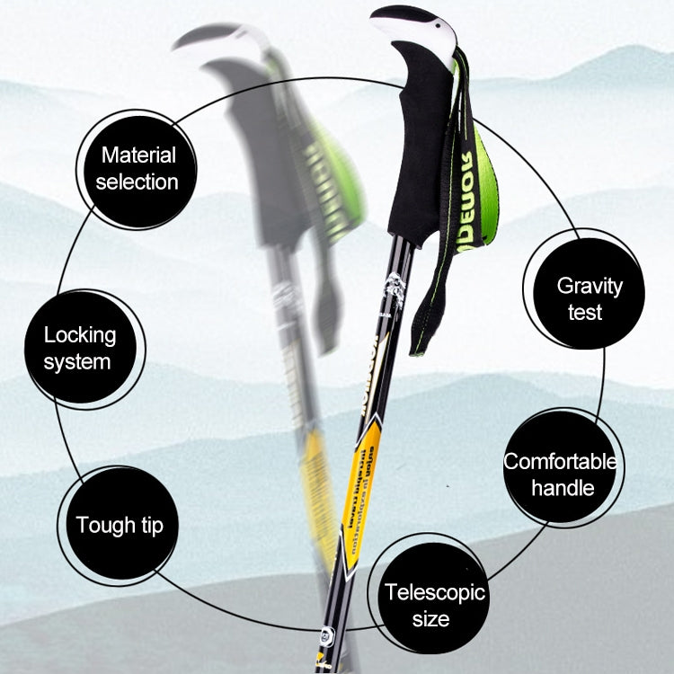 Skorter | KODENOR Outdoor Mountaineering Portable Foldable Carbon Fibre Straight Handle Alpenstocks Trekking Poles, Length : 63-135CM (Black Blue)