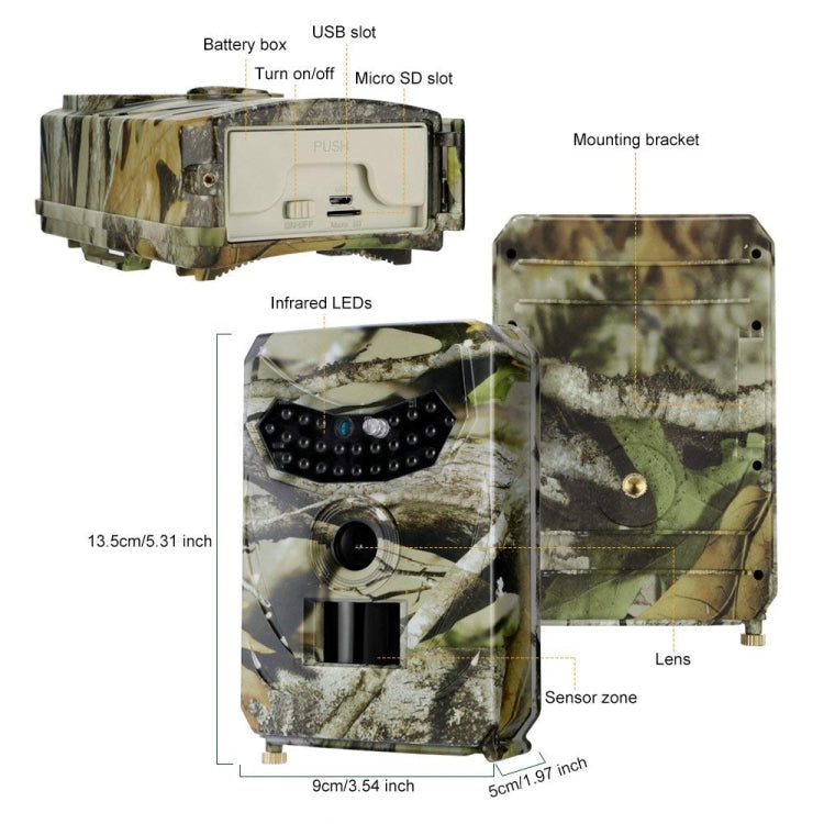 Skorter | PR-100 1MP IP54 Waterproof IR Night Vision Security Hunting Trail Camera, Sunplus 1628 Program, 120 Degree Wide Angle,100 Degree PIR Sensing Angle