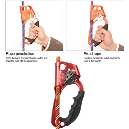 Skorter | XINDA TP-8606 Outdoor Rock Climbing Aerial Work Anti-fall Handheld Rope Gripper for 8-12mm Diameter Rope left(Red)