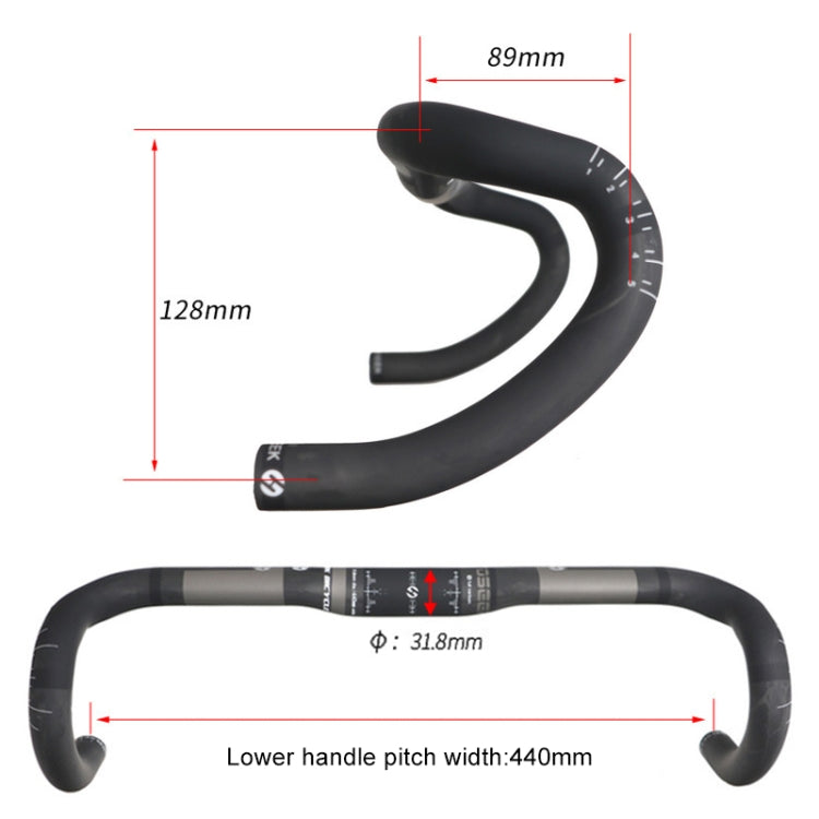 Skorter | TOSEEK Full Carbon Fiber Road Bike Bent Handlebar Groove Outside Line Handle, Size: 440mm (UD Black)
