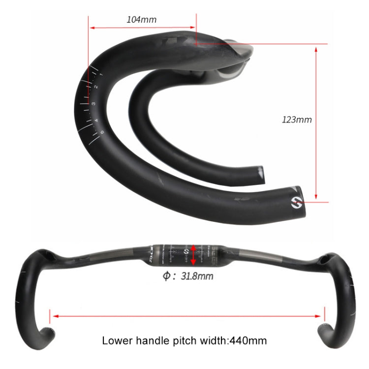 Skorter | TOSEEK UD Carbon Fiber Texture Road Bike Handlebar, Size: 440mm (UD Matte)