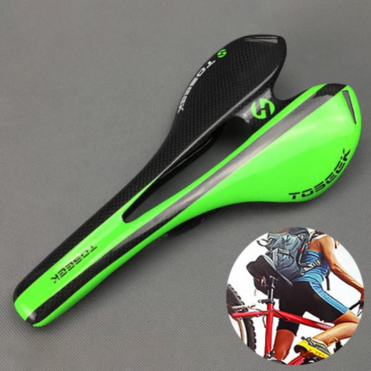 Skorter | TOSEEK Road Bike Carbon Fiber Seat Bicycle Hollow Seat Saddle, 3K Texture + Light (Green)