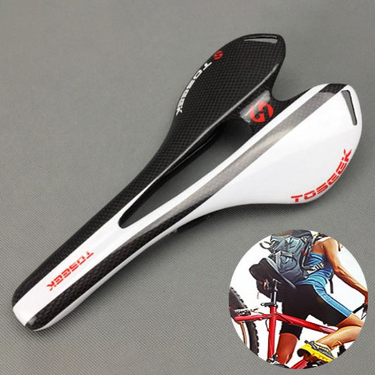 Skorter | TOSEEK Road Bike Carbon Fiber Seat Bicycle Hollow Seat Saddle, 3K Texture + Light (White)