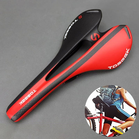 Skorter | TOSEEK Road Bike Carbon Fiber Seat Bicycle Hollow Seat Saddle, 3K Texture + Extinction(Red)