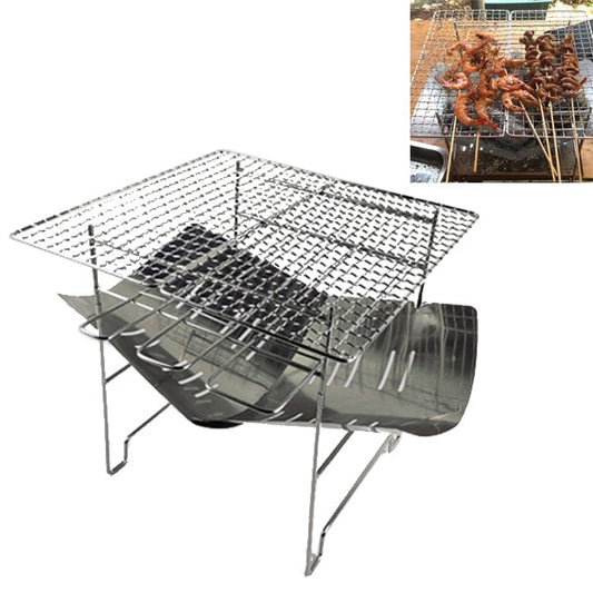 Skorter | Outdoor Camp Portable Folding Stainless Steel Barbecue Charcoal Grill + Wire Mesh (Silver)