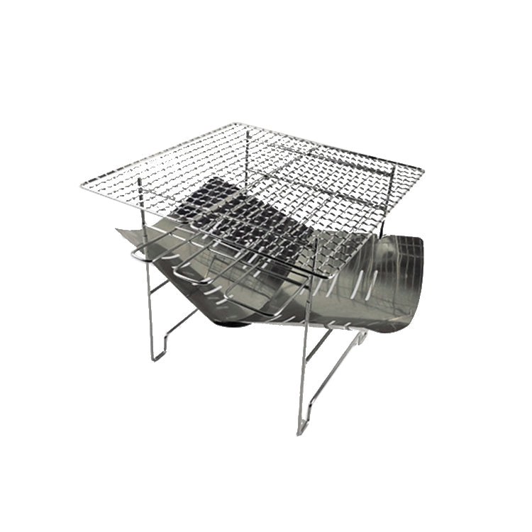 Skorter | Outdoor Camp Portable Folding Stainless Steel Barbecue Charcoal Grill + Wire Mesh (Silver)