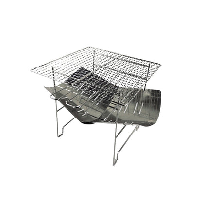 Skorter | Outdoor Camp Portable Folding Stainless Steel Barbecue Charcoal Grill + Wire Mesh (Silver)